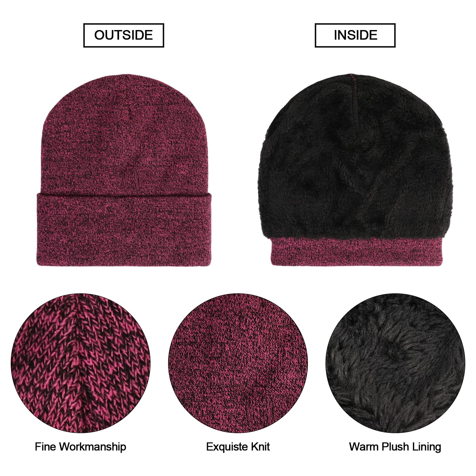 Invierno Gorro Bufanda Guantes de Pantalla Táctil Set 3 en 1 para Mujeres, Sombreros de Punto con Cálido Forro Polar Suave Larga Lana Bufanda Elástico Guantes Conjunto para Mujeres Regalos