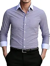 Camisa social masculina de negócios, caimento justo, abotoada, para escritório, profissional, clássica, camisa de manga comprida, Cinza escuro, G