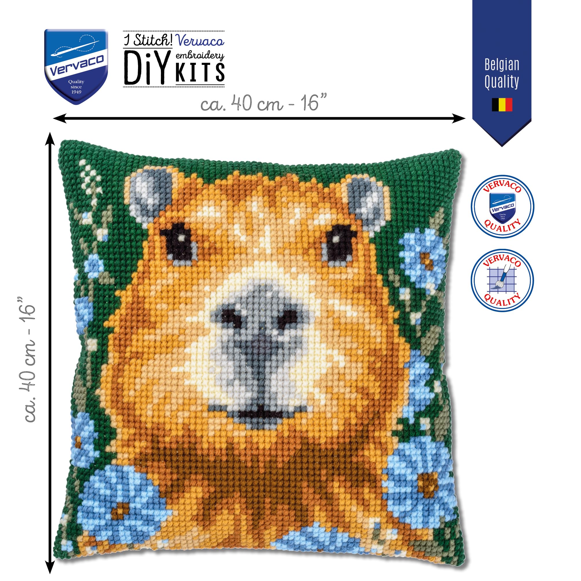 VERVACO Zestaw do Haftu Krzyżykowego Poduszka KAPIBARA Kanwa z Nadrukiem 40 x 40 cm Gruba Włóczka Akrylowa Zrób to Sam Dekoracja Domu DIY Cross Stitch Kit