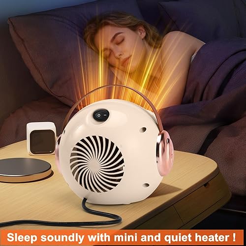 Miniatura 3 de Paquete de 2 mini calentadores de espacio, calentador eléctrico PTC portátil, calentamiento rápido de 300 W con protección contra