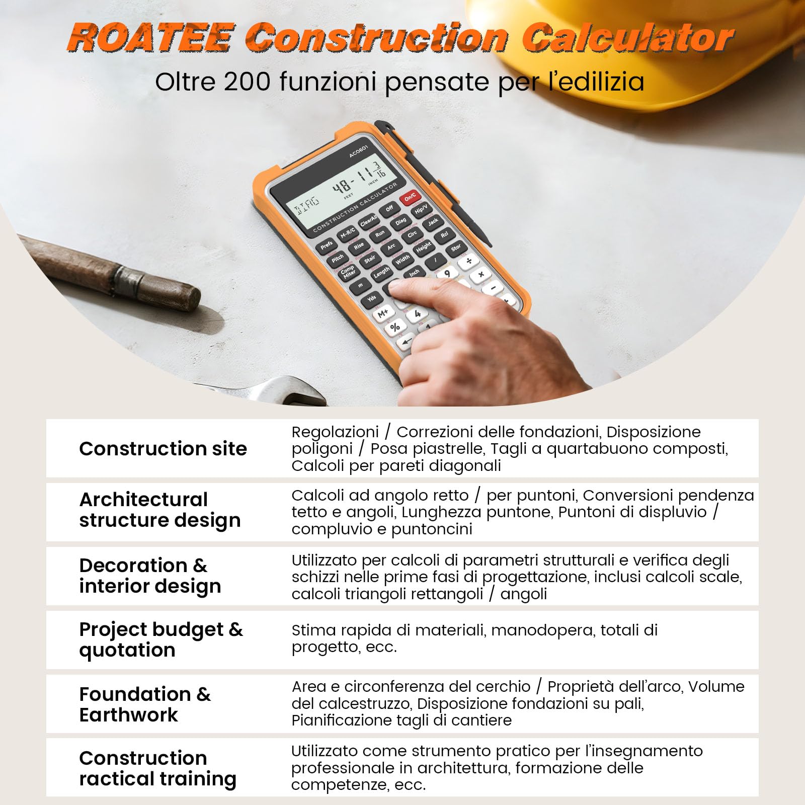 Calcolatore da Costruzione con Tavoletta per Scrittura Industriale e Scientifica ROATEE - Calcolatore per Ingegneri per Appaltatore, Calcolatori da Tasca Pollici-Piedi-Frazione per Carpentiere