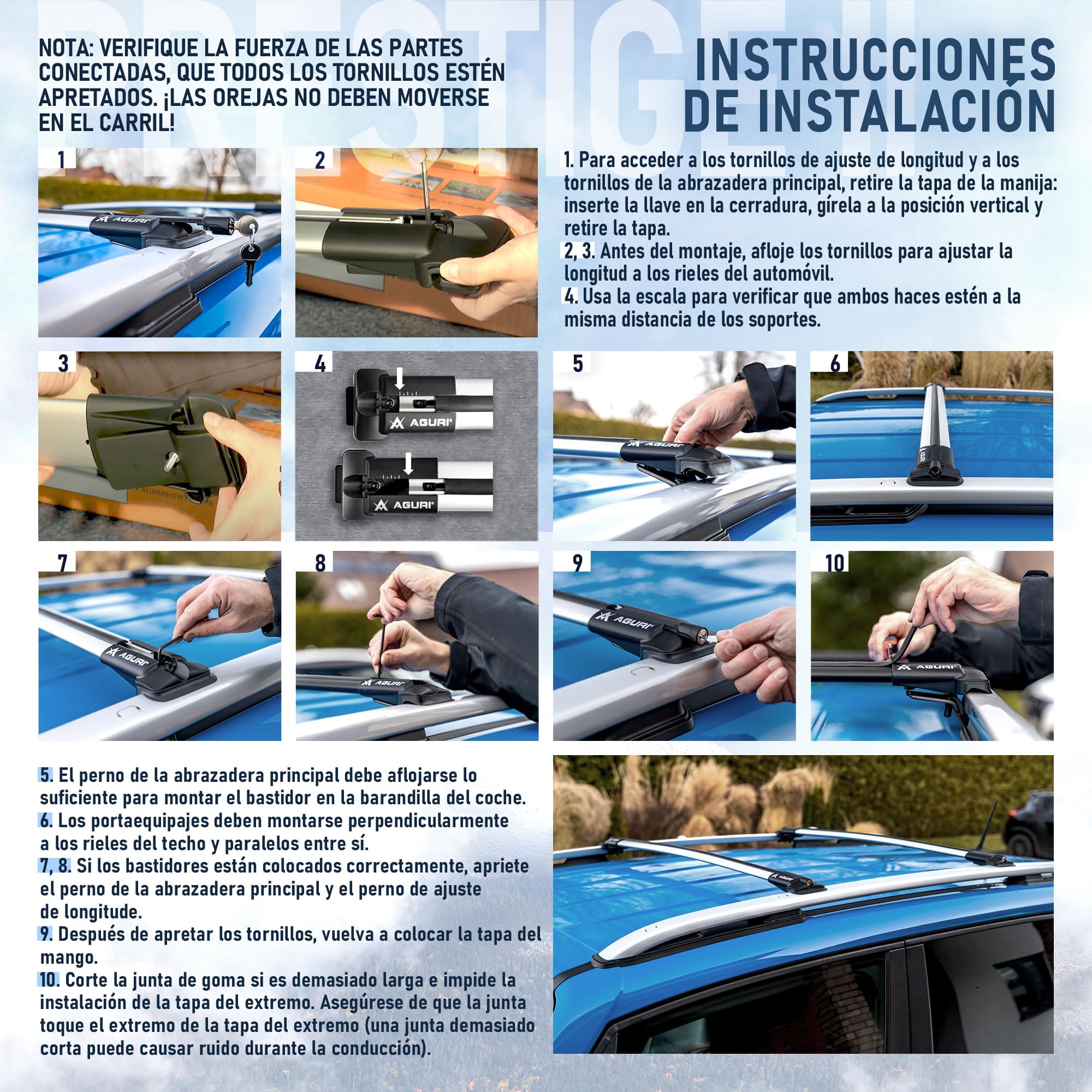 AGURI Prestige II | Compatible con Volkswagen T-Roc 2017+ | Portaequipajes de Techo, Barras de Techo | Destinado a Poner Cofres, Soportes y Escaleras | Construcción Ligera y Resistente de Aluminio