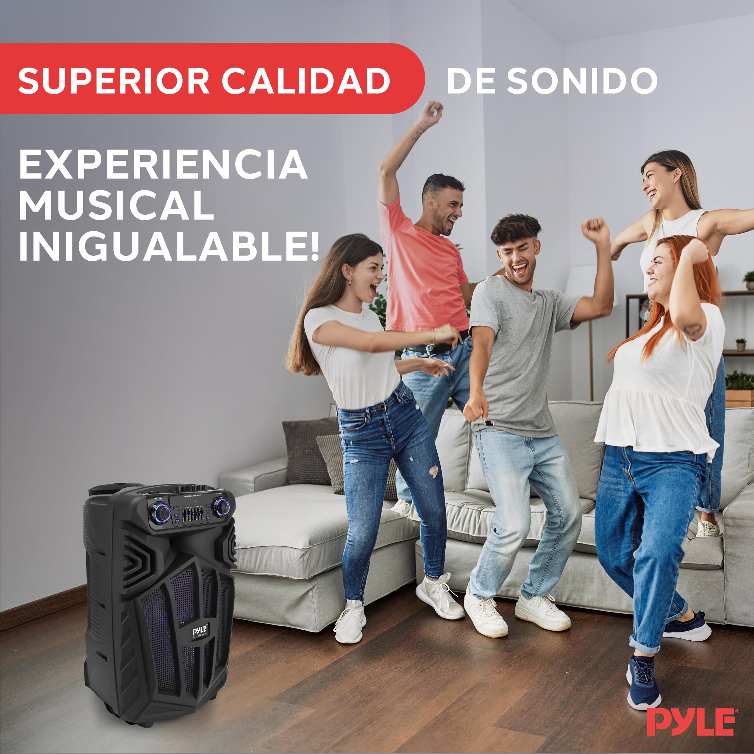 Pyle Sistema de Altavoces PA Bluetooth portatil, 1680W, Karaoke de 38cm, Recargable para Exteriores, Microfono inalambrico, Ruedas, Luces, Pantalla LED, Microfono, FM/AUX/MP3/USB/SD