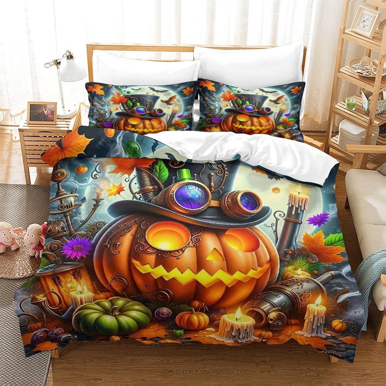 Parure de lit Halloween Jack-o'-lanterne en microfibre douce King 220x240cm