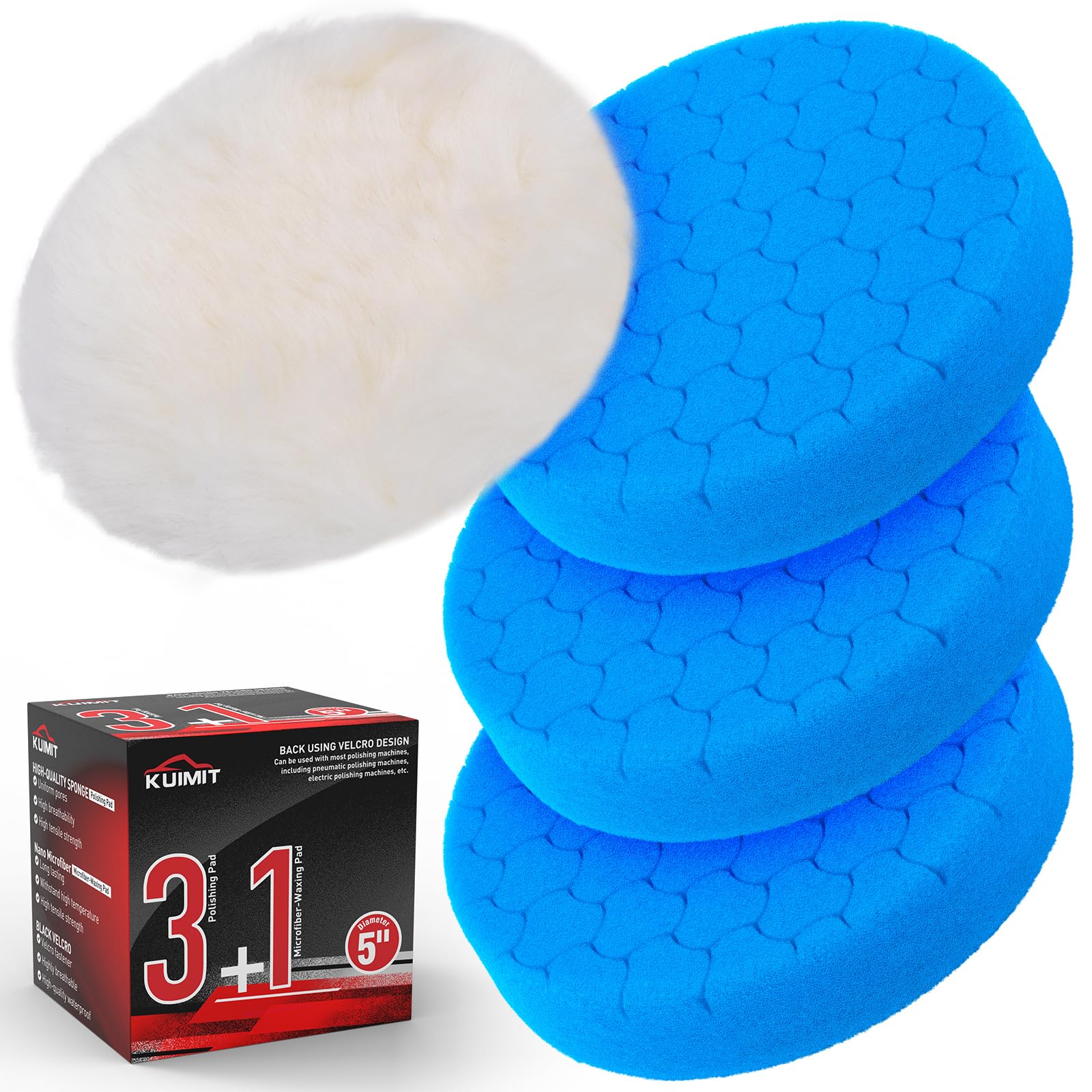 Blue Polish Pad, 3Pcs 5.5 Inch Face for 5 Inch Buffing Polishing Pads and Woolen Pads 125mm Backing Plate Compound Buffing Sponge for Car Buffer Polisher Compounding, Polishing and Waxing