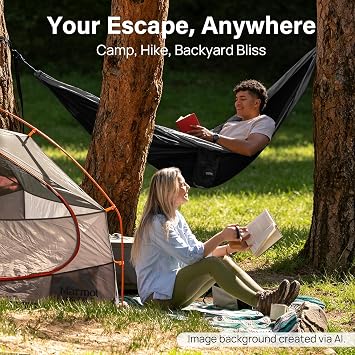 Kootek Camping Hammock 500 lbs Capacity, Portable Hammocks with Tree Straps & Attached Carry Bag, Camping Essentials Gear, Perfect for Outside Indoor Hiking Beach Backpack Travel (Pack of 2)