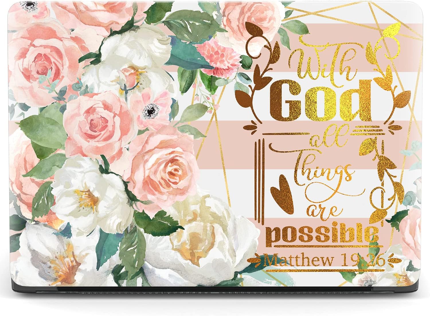 Mertak Hard Case Compatible with MacBook Pro 16 14 Air 15 13 inch M3 M2 M1 Mac 2024 2023 2022 2018 Matthew 19:26 Flowers Touch Bar Protective Christian Bible Verse Quote Roses Plastic Clear Laptop