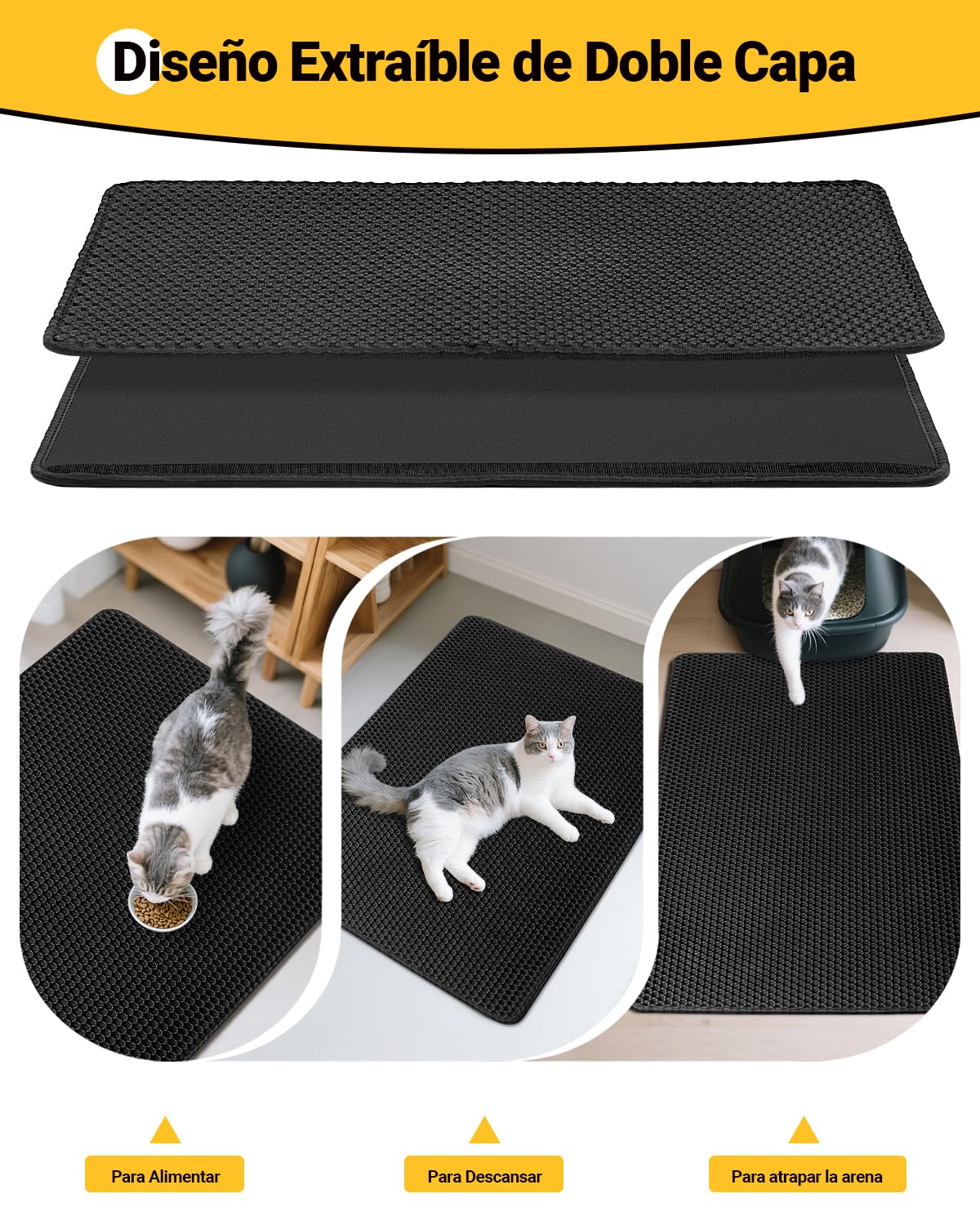 Ycozy XXL Grande Alfombra Gatos Arenero 90 x 60 cm Doble Capa Orina y Material Impermeable Alta Elástico EVA Duradera Fácil de Limpiar Diseño de Doble Capa en Forma de Panal