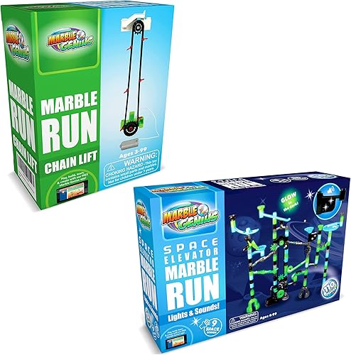 Marble Genius Paquete Marble Run Space Elevator con canicas brillantes de vidrio y elevación automática de cadena, experimente la emoción de las