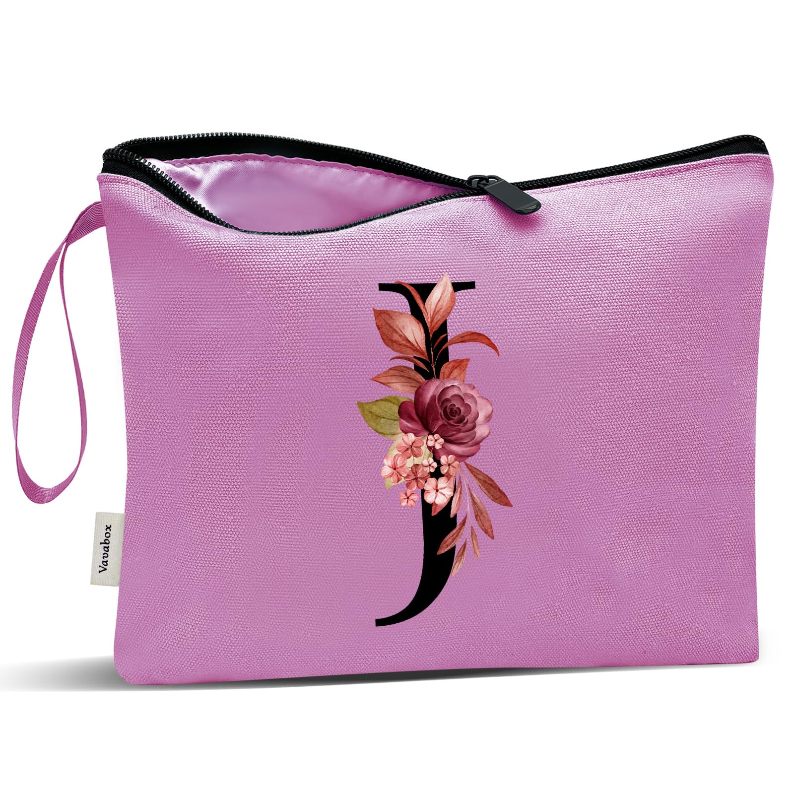 Vavabox A-Z Personalized Makeup Bag, Birthday Gifts for Women Mom, Gifts for Best Friend, Bride Bridesmaid Cosmetic bag (J, 07-Purple)