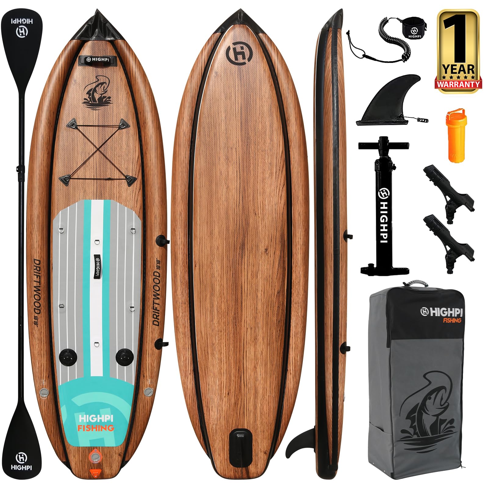 (Similar)HIGHPI 10’10’’X38’’ Inflatable Fishing Paddle Board, Big Size Three Chambers Extra Wide ISUP for Fishing, w Rod Mounts&All Accessories