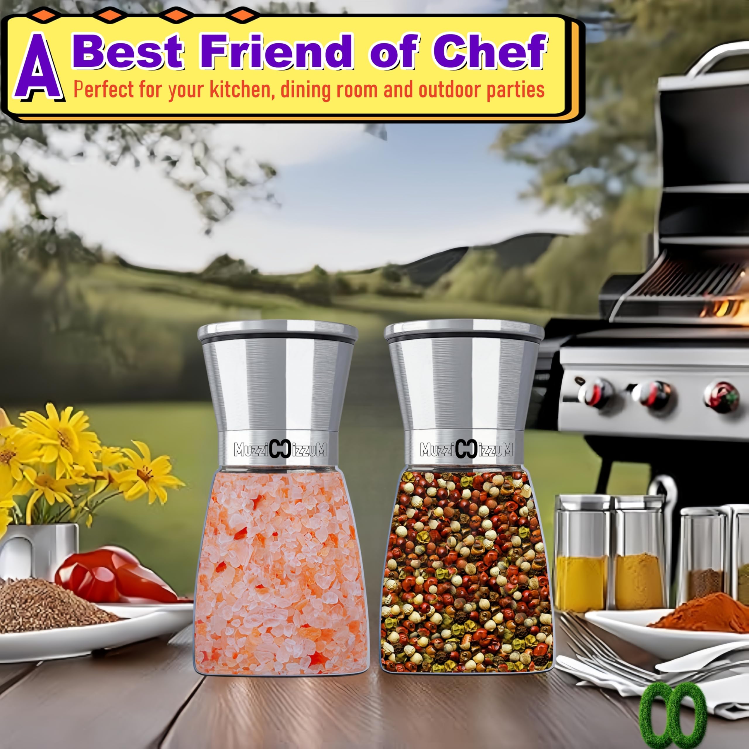 Premium Stainless Steel Salt & Pepper Grinders - 2 Pack -5