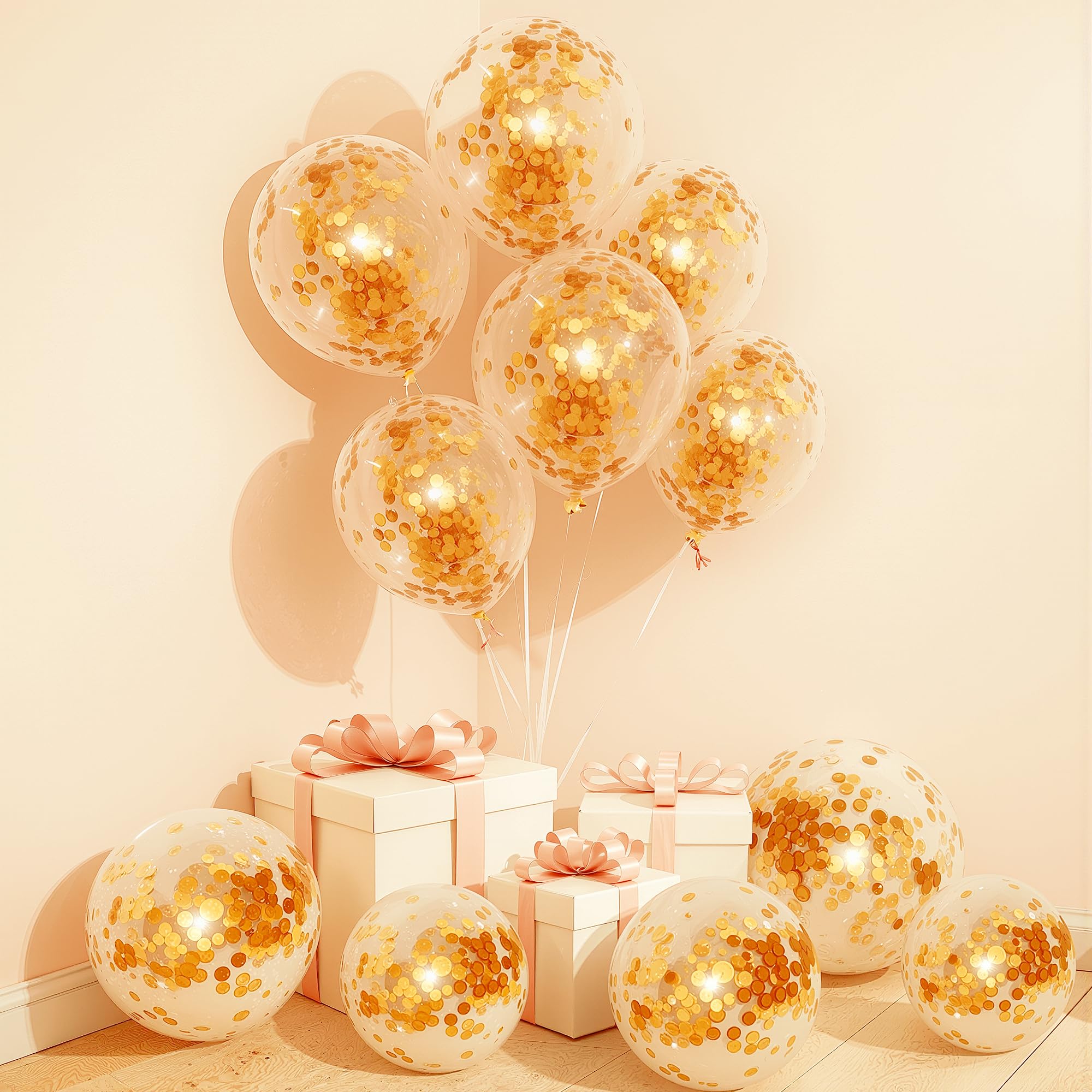 Golden Balloons For Decoration - 12 Pcs, Golden Confetti Balloons for Decoration | Christmas Party Decorations | Glitter Balloons Gold Balloons For decorations | Birthday Balloon