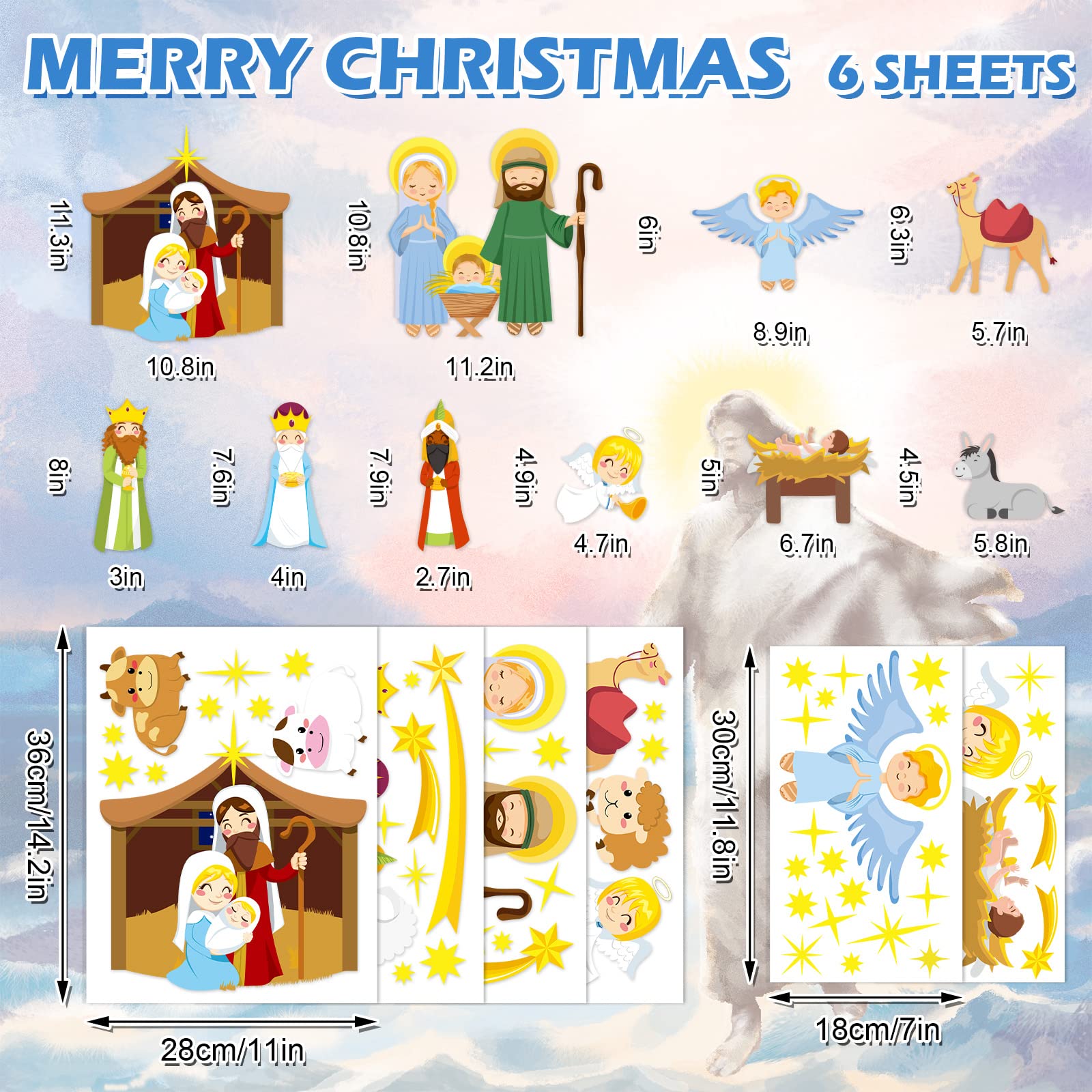 Adesivi Per Finestre Di Natale Con Presepe – 6 Fogli Con Decalcomanie Religioso – Decorazioni Per Vetro, Casa, Scuola E Chiesa – Riutilizzabili, Senza Colla, Effetto Vetro Colorato - 2