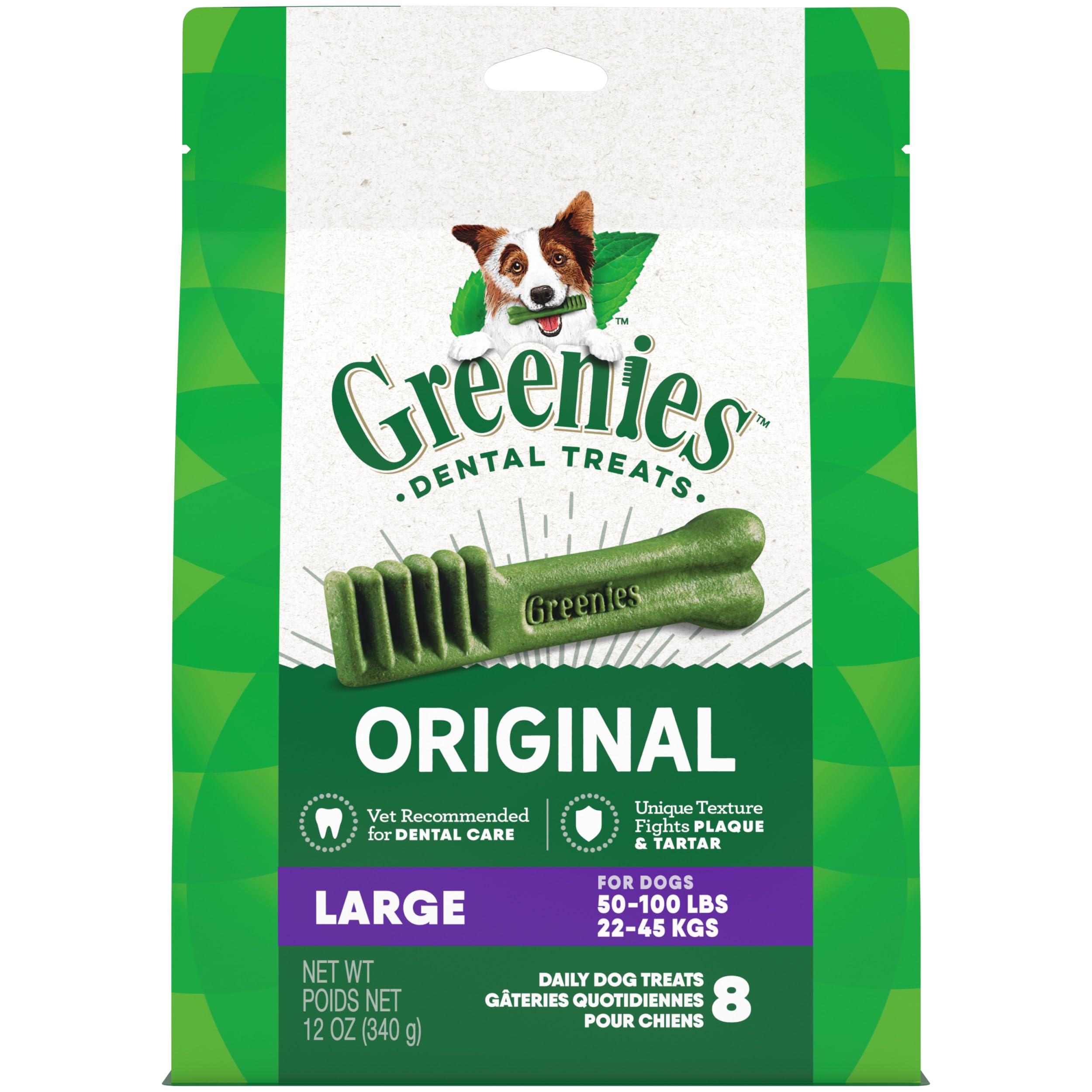 Greenies Dental Chews Large Treats for Dogs - TREAT-PAK Package 12 oz. 8 Treats
