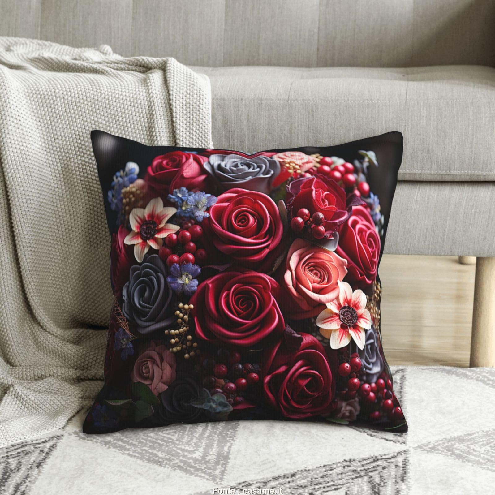 Housses de coussin velours côtelé fleuries pour rénover un canapé usé