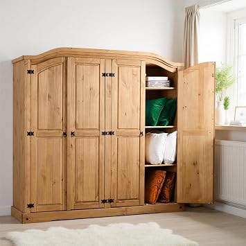 Seconique Corona 4 Door Wardrobe in Distressed Waxed Pine