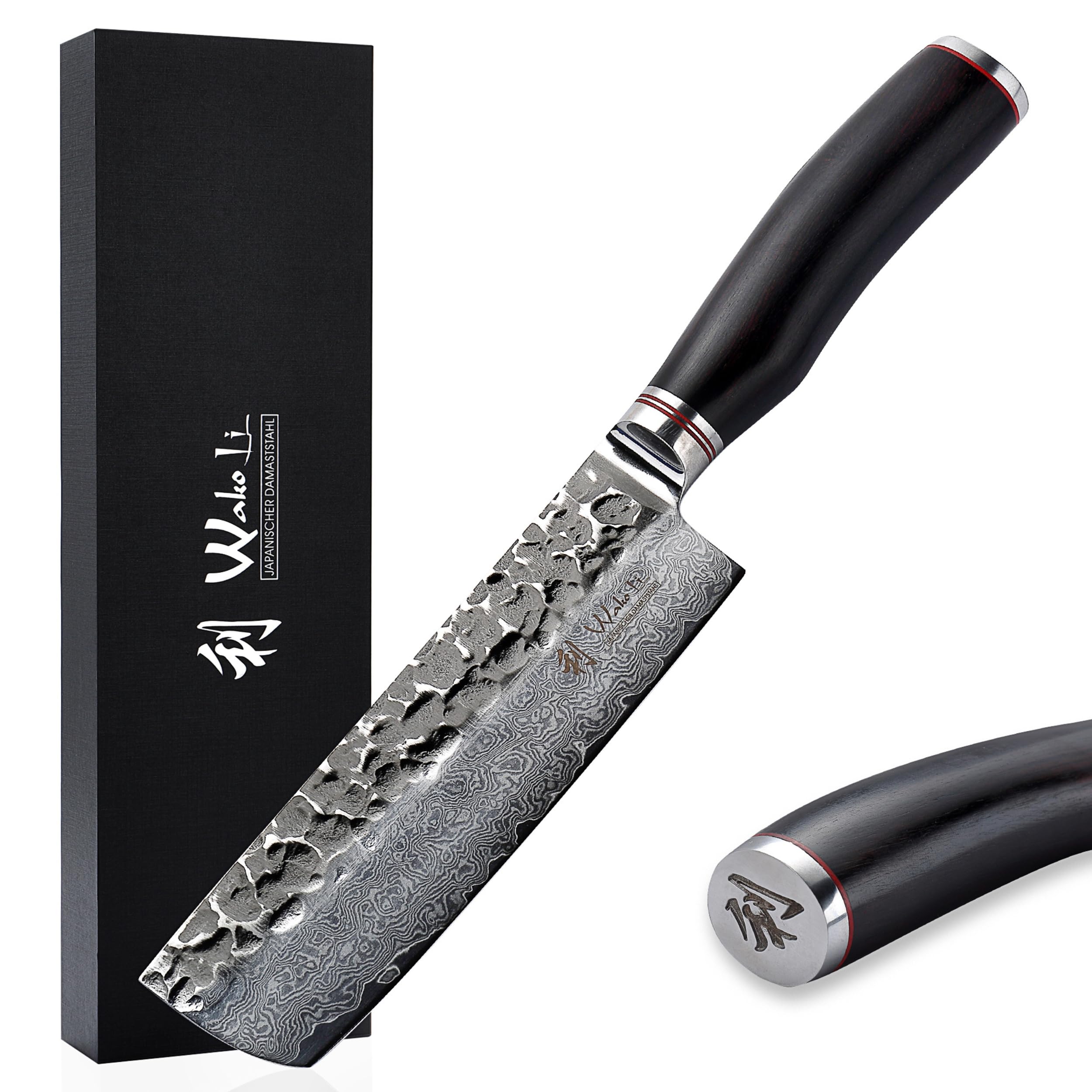 Wakoli EBO Nakirimesser mit 16,5 cm Klinge, 67 Lagen Damaststahl, VG10-Kern