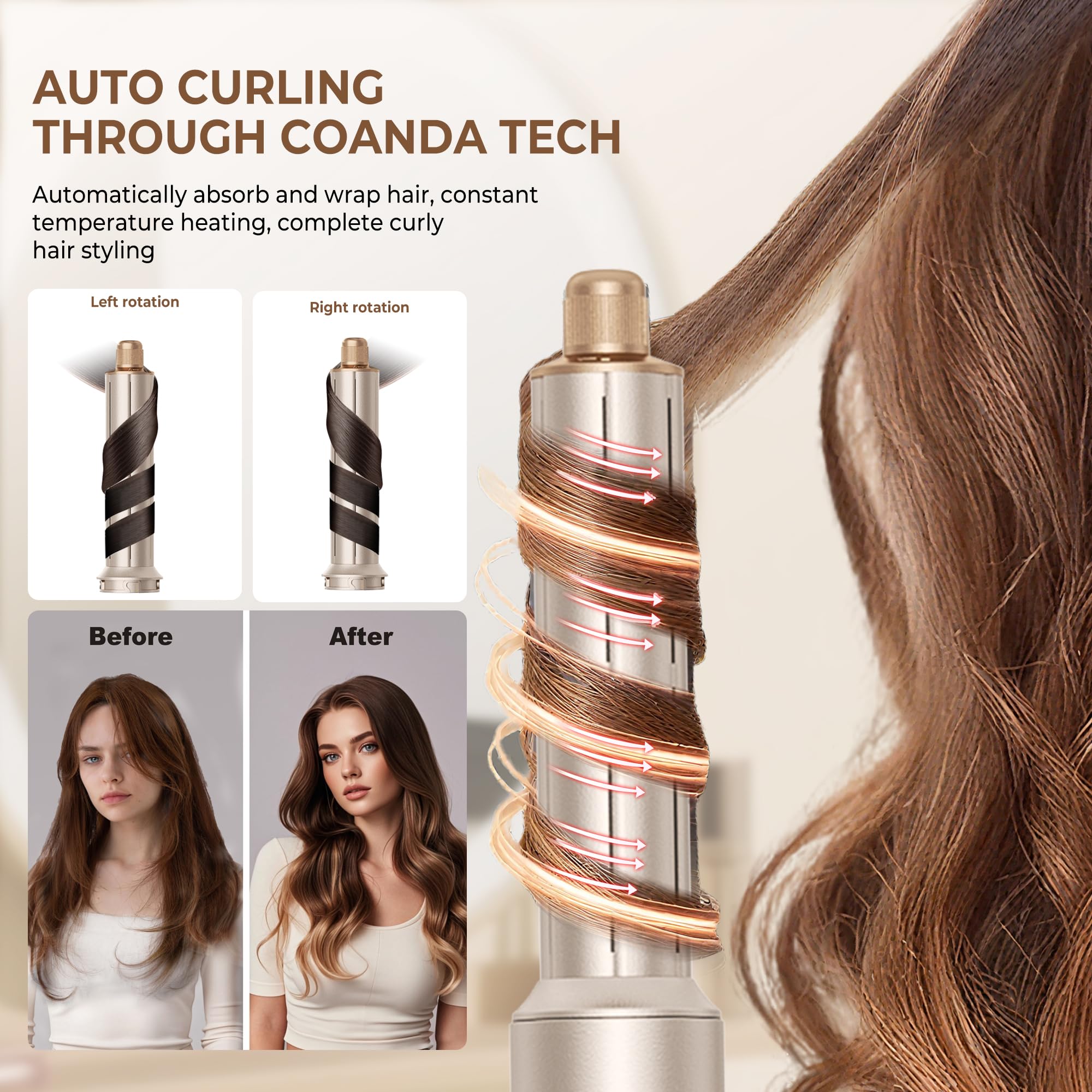 UKLISS Pro Airstyler Hairstyler Juego 8 en 1, secador de pelo de iones de alta velocidad, cepillo con flujo de aire automático, rizador, alisador, cepillo de volumen y antiencrespamiento, secado