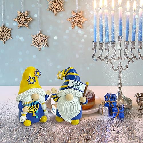 Miniatura 6 de Decoraciones de Hanukkah para el hogar - Decoración de gnomos de Hanukkah de resina para hogar, oficina, interior y exterior - Regalos judíos de
