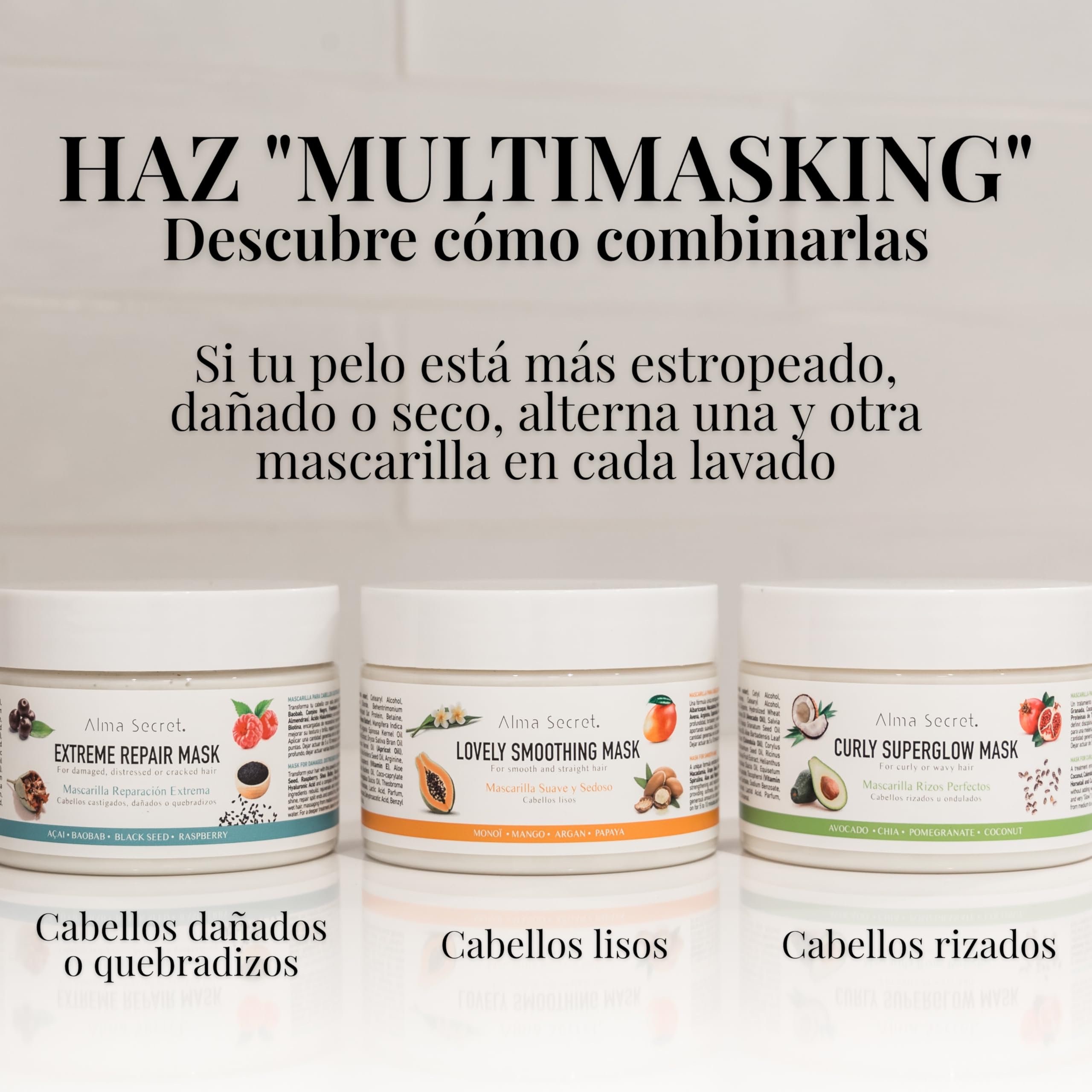 Alma Secret Extreme Repair - Mascarilla pelo reconstructora fibra capilar - tratamiento reparación capilar - apta Método Curly - Hialurónico Biotina Proteínas - Cabello dañado 250 ml