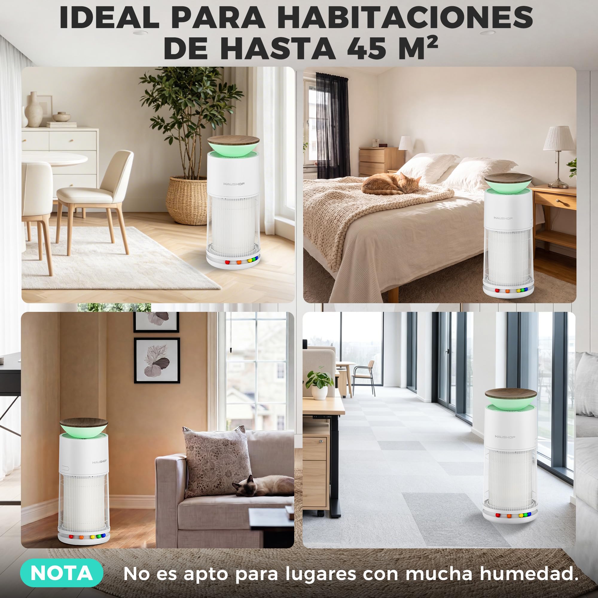 HAUSHOF Purificador de Aire HEPA H13 CADR 380 m³/h para Hasta 45 m²