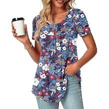 POPYOUNG Summer Womens Tunic Tops Loose Fit dressy Casual Short Sleeve Shirts to Wear with Leggings