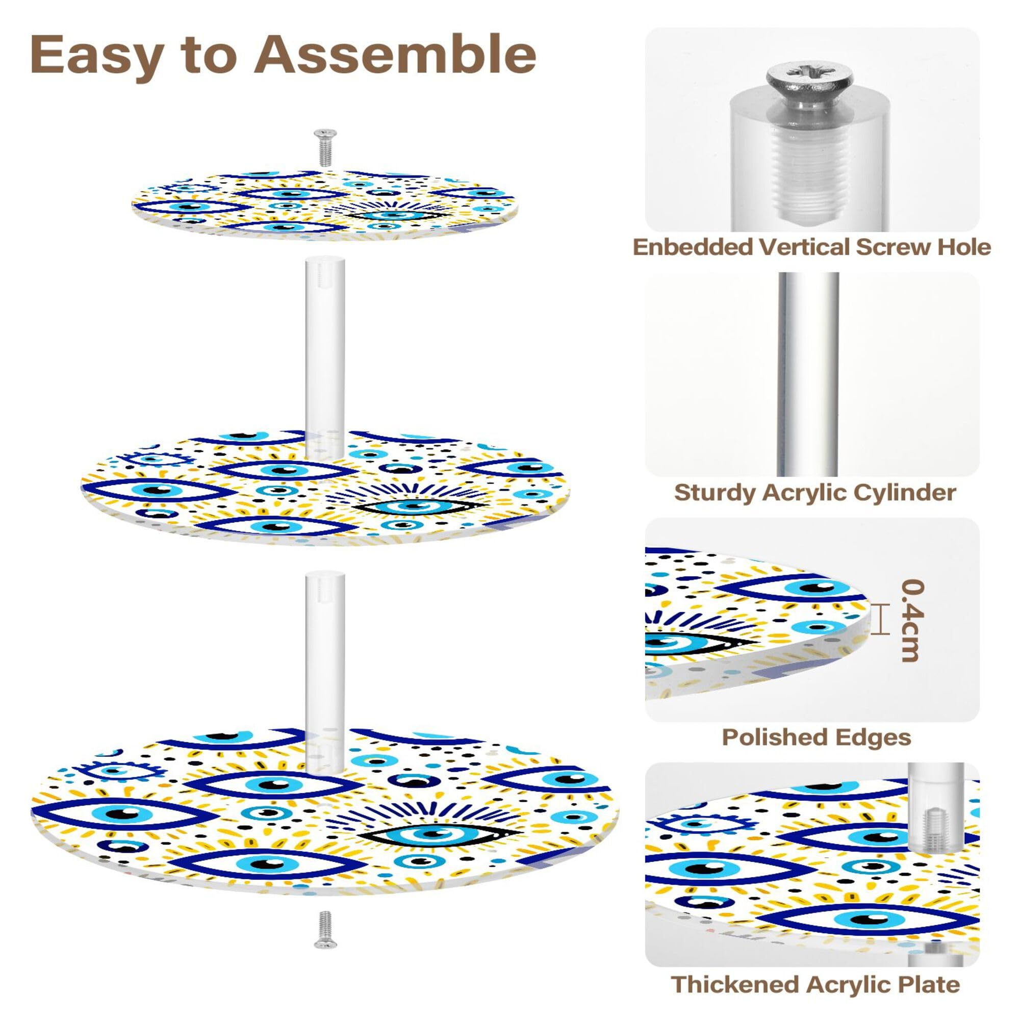 PYBUG Blue Eye 3 Tier Acrylic Cupcake Stands Tower,Dessert Table Display Set for Tea Party,Wedding,Birthday, Baby Shower