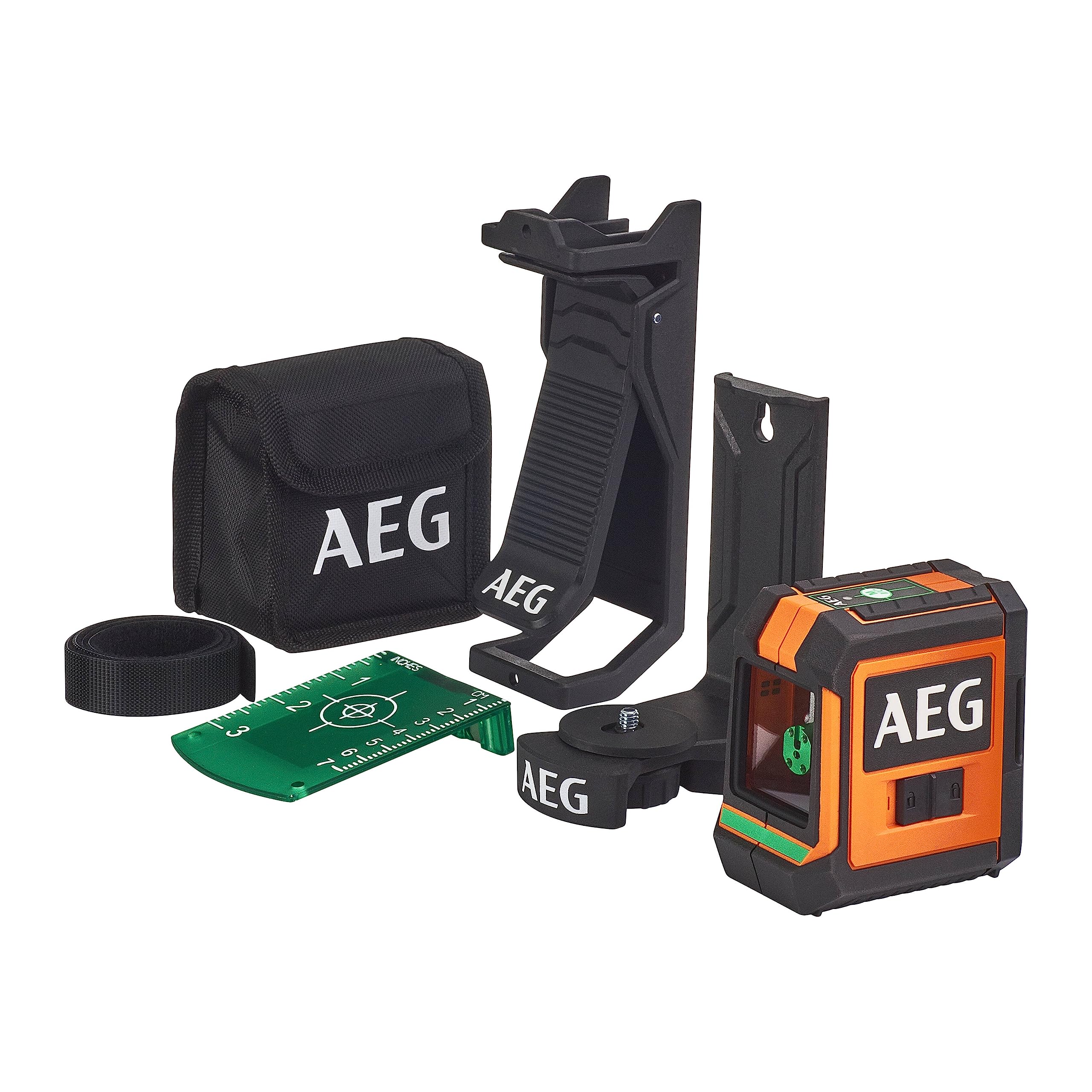 AEG Niveau Laser Croix Vert CLG220-K – Portée 20 m, Haute Visibilité, Auto-Nivelant, IP54, Support Magnétique, Pince Murale, Plaque Cible et Sac de Transport Inclus