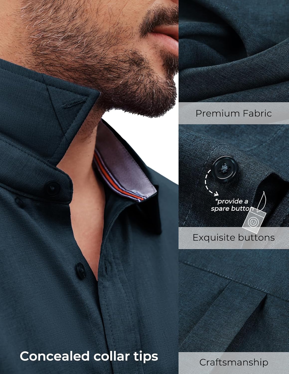 PJ PAUL JONES Mens Dress Shirt Casual Untucked Shirts Short Sleeve Button Down Shirt with Pocket - Image 3