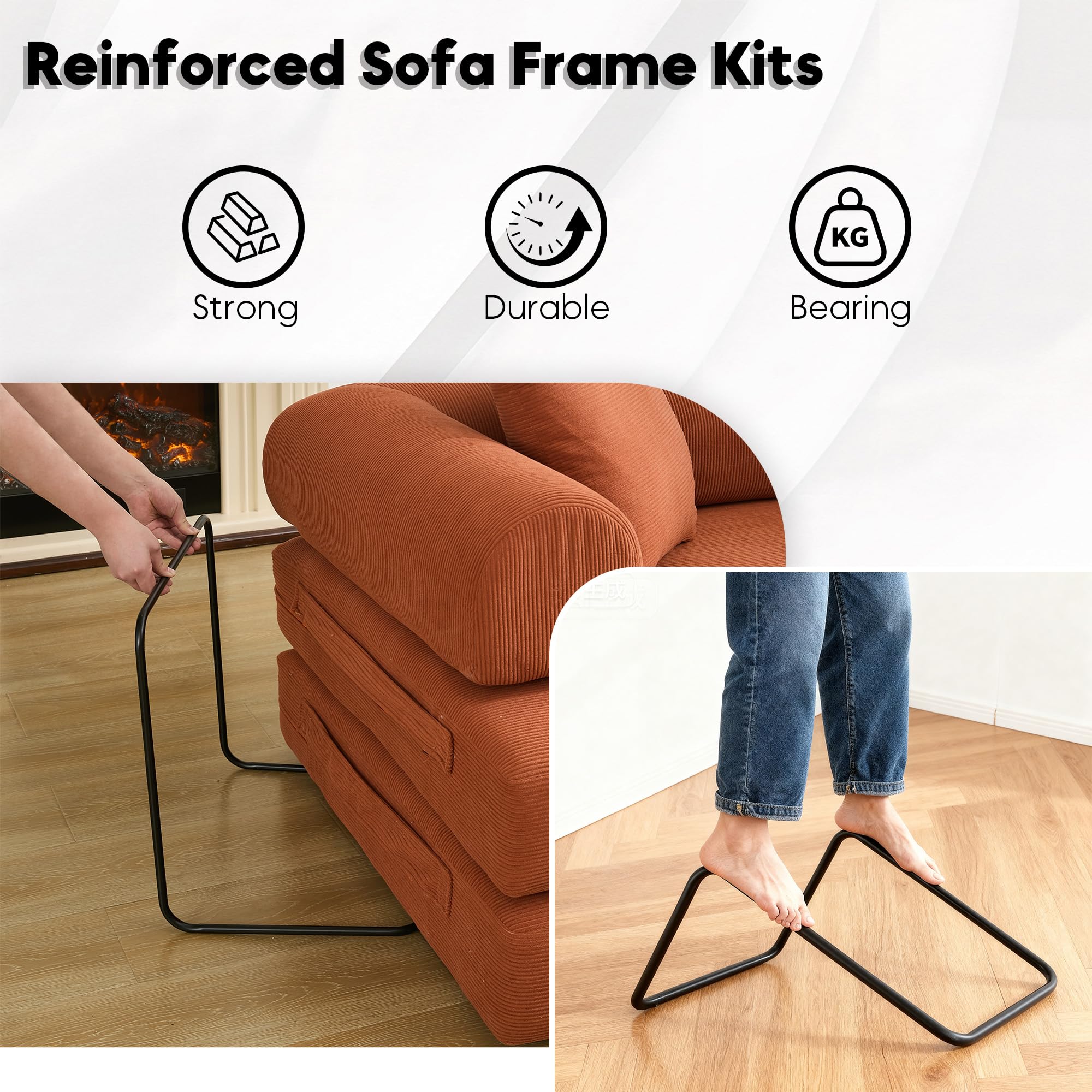 78" Convertible Futon Sofa Bed, Boneless Couches for Living Room, Orange | Corduroy Loveseat Sleeper Futon Sofa Bed, Modular Sectional Sofa, Boneless Couch, Pull Out Couch, No Assembly Required