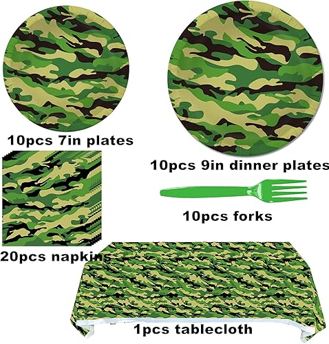 Miniatura 2 de Suministros de fiesta de camuflaje la vajilla de fiesta de camuflaje incluye platos de cena, platos de postre, servilletas y tenedores para