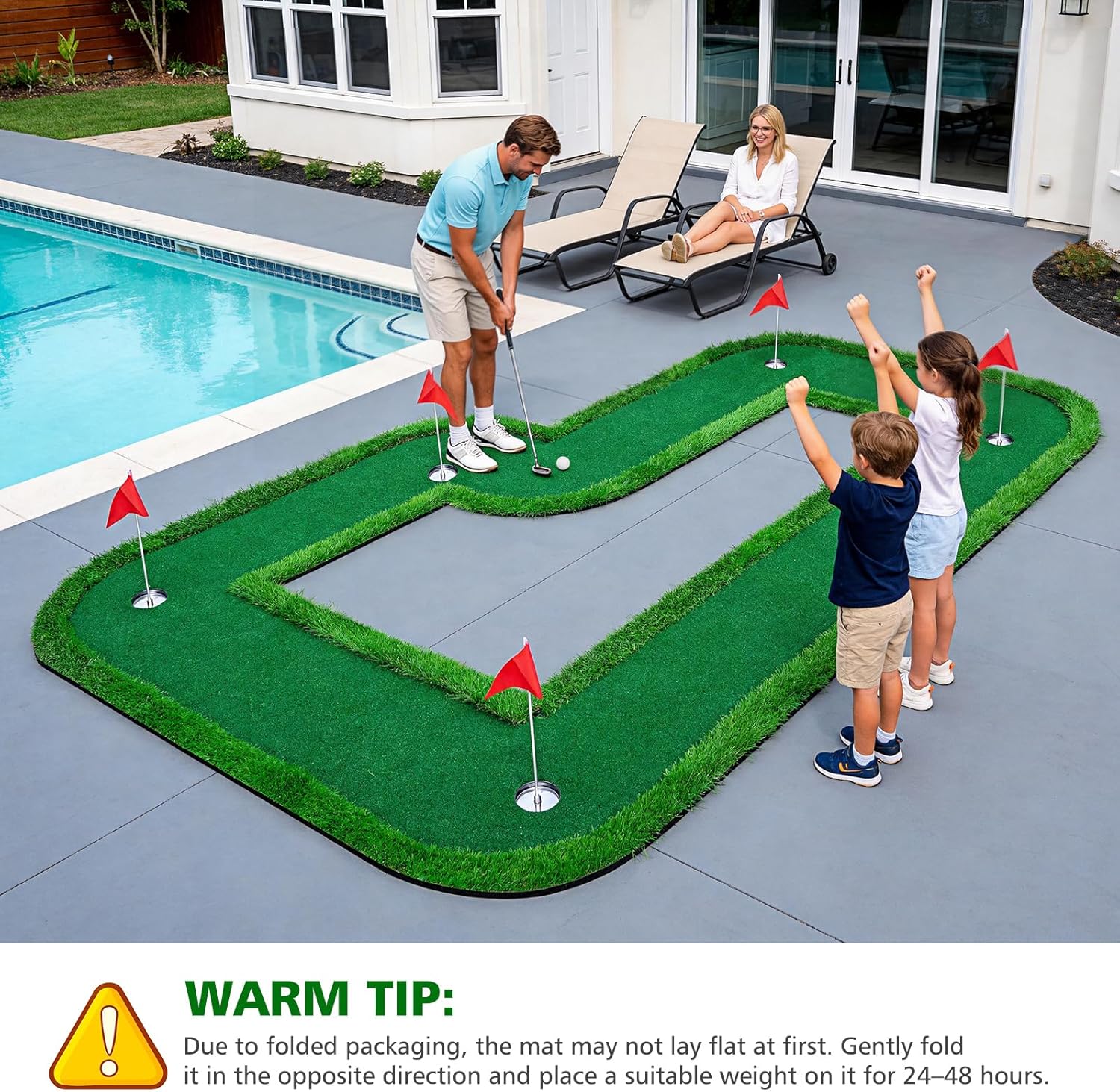 Modular Interlocking Golf Putting Green, 5 x 9.5 ft Golf Practice Putting Mat Professional Golf Training Mat with 5 Flags 3 Movable Cups 6 Golf Balls, for Indoor Outdoor Backyard Home Office