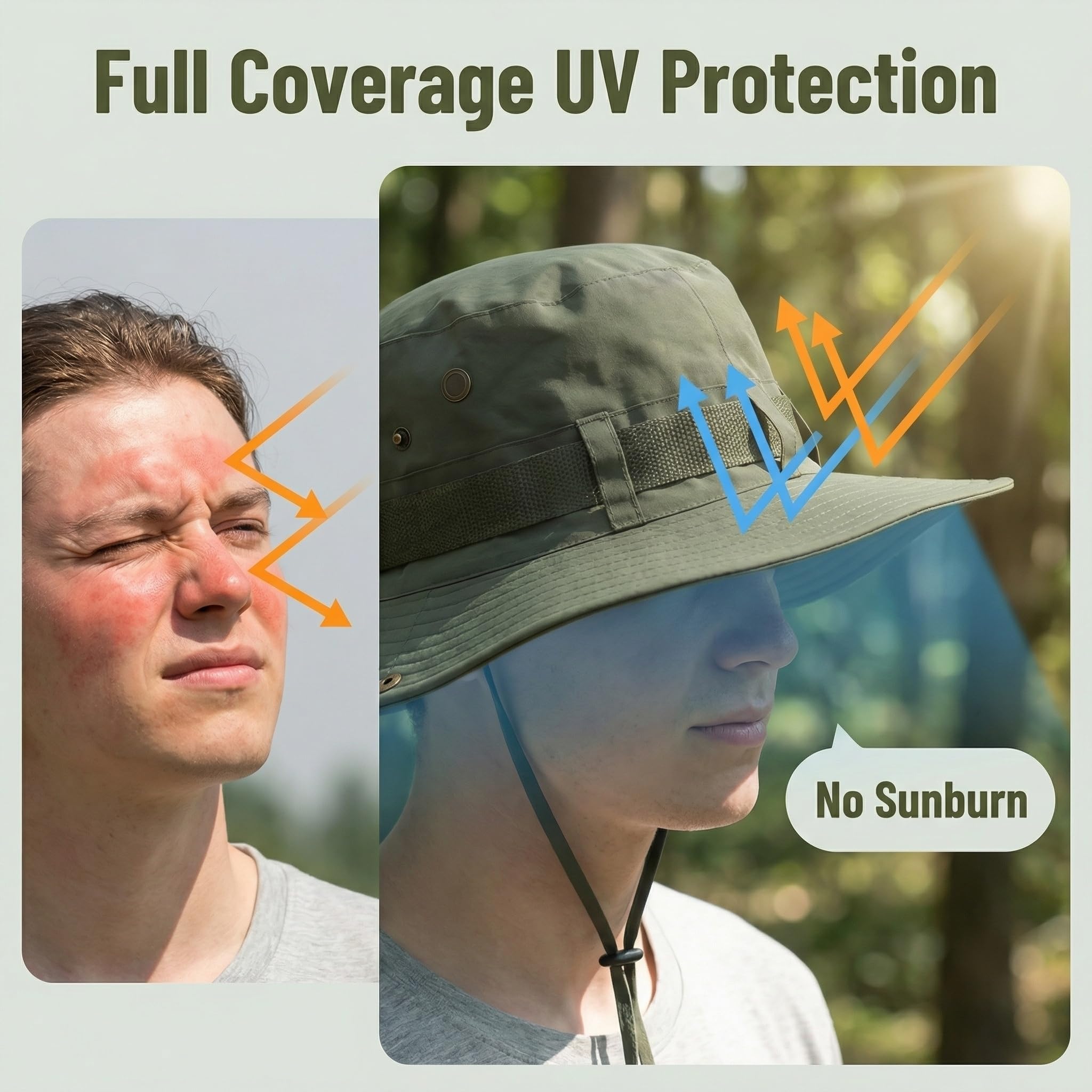 Verstellbarer Fischerhut für Herren und Damen, breite Krempe, faltbarer Safari-Sonnenhut, UV-Schutz, Dschungelhut mit Kinnriemen für Angeln, Wandern, Strand, Outdoor-Aktivitäten