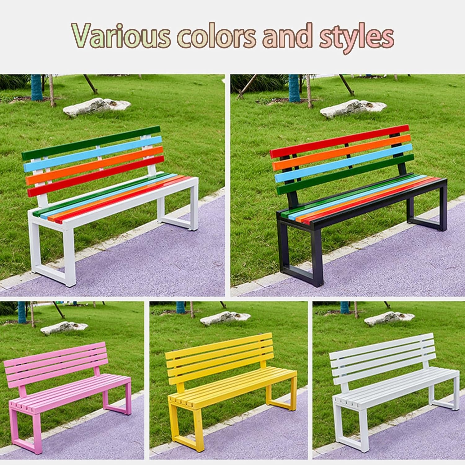 Outdoor Garden Bench, Metal Bench with Backrest, Park Patio Bench, Wooden Stool Surface, for Porch, Yard, Park, Lawn(Pink,120cm/47.2in)