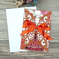 Vista 3 de 25 tarjetas de invitaciones de boda cortadas con láser de terracota con sobres, hojas interiores en blanco, cintas para boda, despedida de soltera