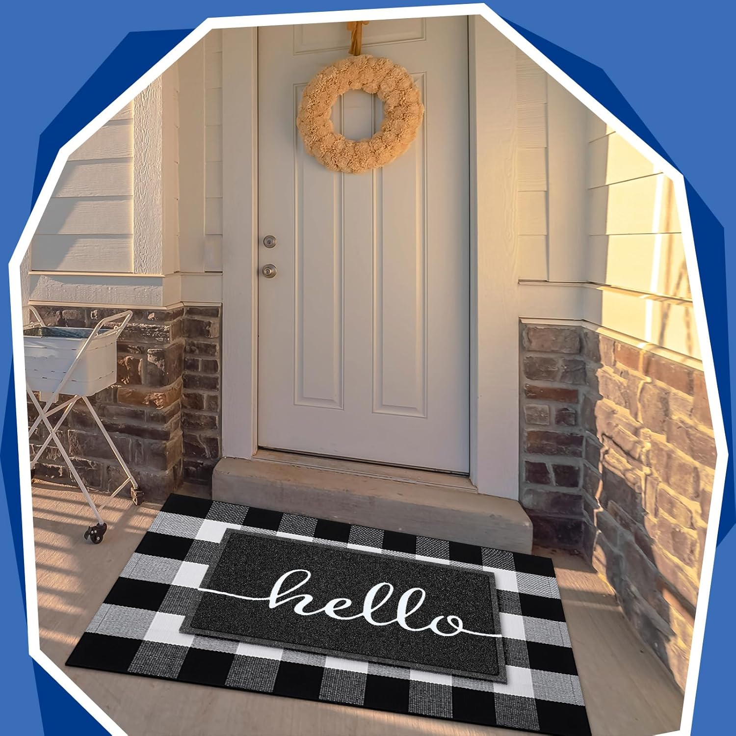 Geelin 2 Pcs 30'' x 18'' Doormat 43'' x 27.5'' Buffalo Plaid Outdoor Rug Layered Front Door Mat Outside Entrance Welcome Door Mats for Indoor Outdoor(Hello)