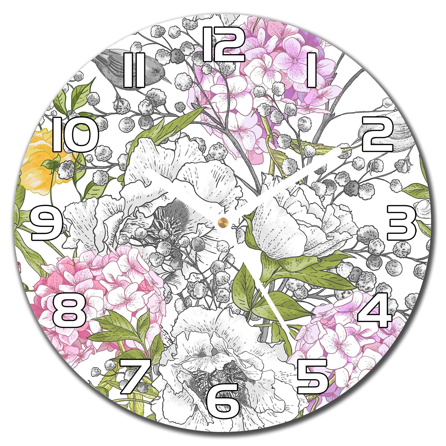Horloge en verre oiseaux lisible et solide pour cuisine 30cm