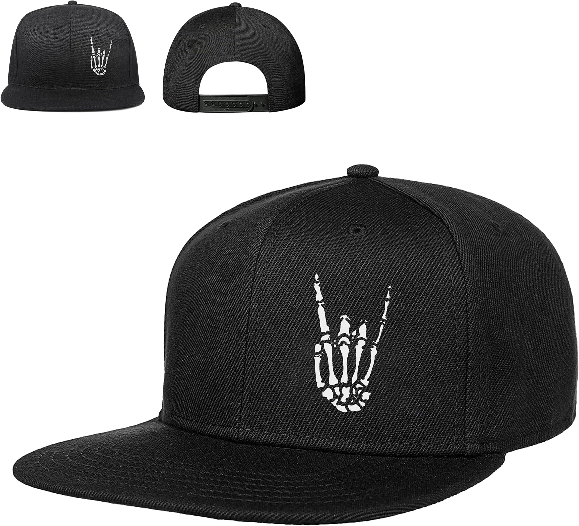 Snapback Hats for Mens Skull Hat Flat Bill Gorras Planas para Hombres Black Snap Backpack Brim Baseball Cap