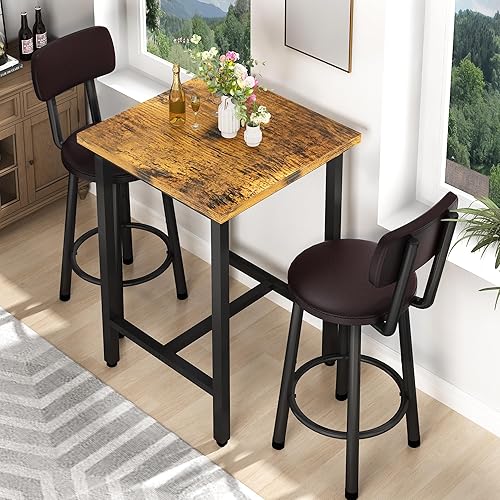 Miniatura 3 de Recaceik Juego de Comedor de Pub de 3 Piezas, Mesa de Bar Moderna y Taburetes para 2 Altura de Mostrador de Cocina Tapa de Madera Bistró Fácil de