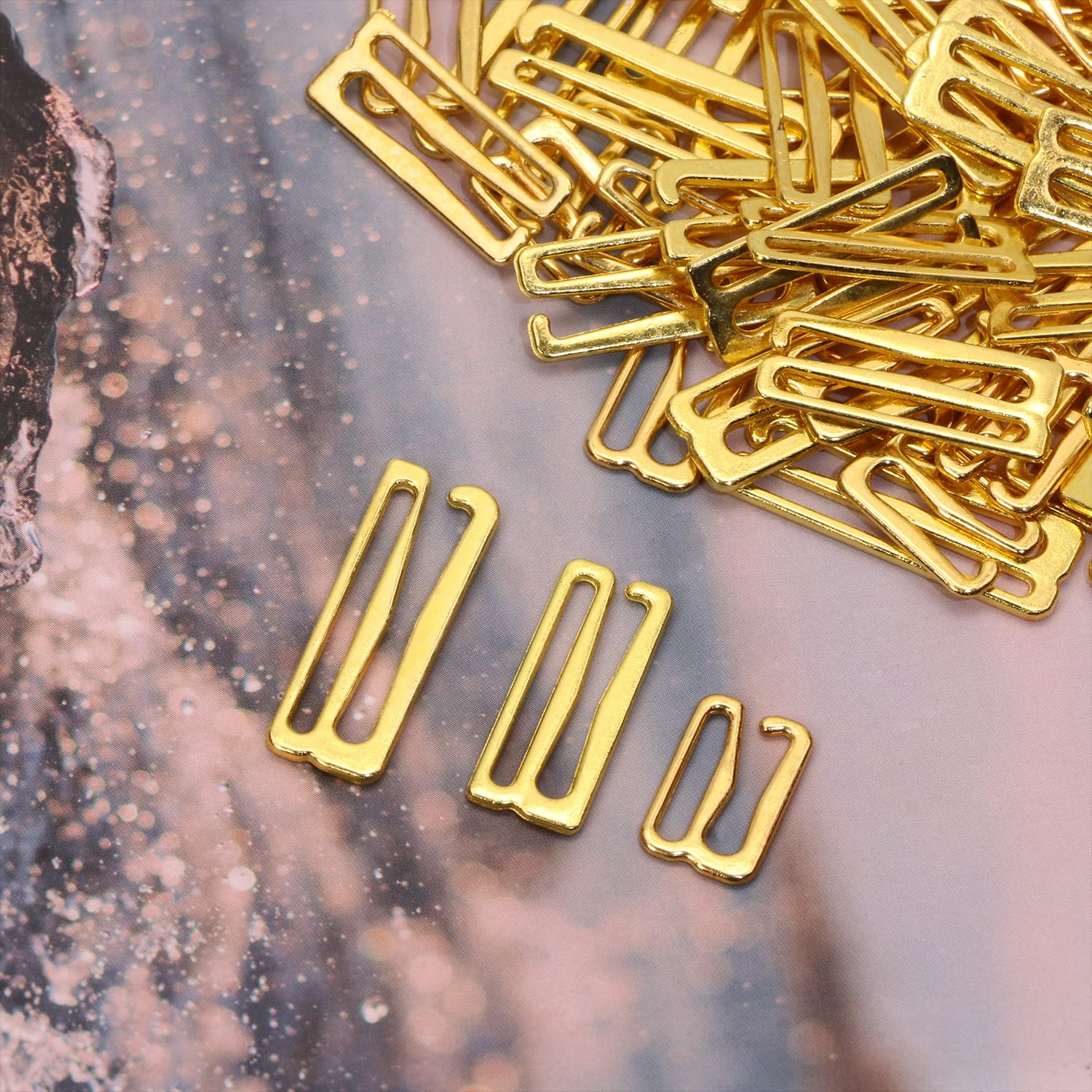 Tupalizy Metal Bra Strap Hooks for Sewing Bikini Halter Tops Bathing Suit Clips Lingerie Swimsuit Adjustment Slides, 60PCS, 12mm, 20mm, 24mm(Light Gold)