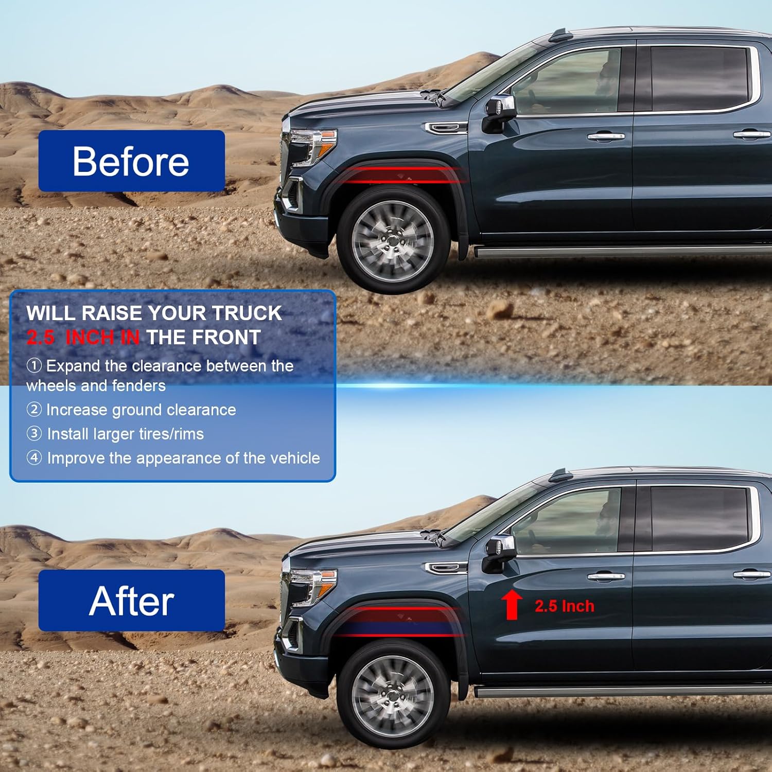 2.5" Leveling Kit Compatible with Chevy for Silverado for Avalanche for Suburban for Tahoe 2007-2025, for GMC for Sierra for Yukon 2007-2025, Raises the front of the vehicle by 2.5 inch