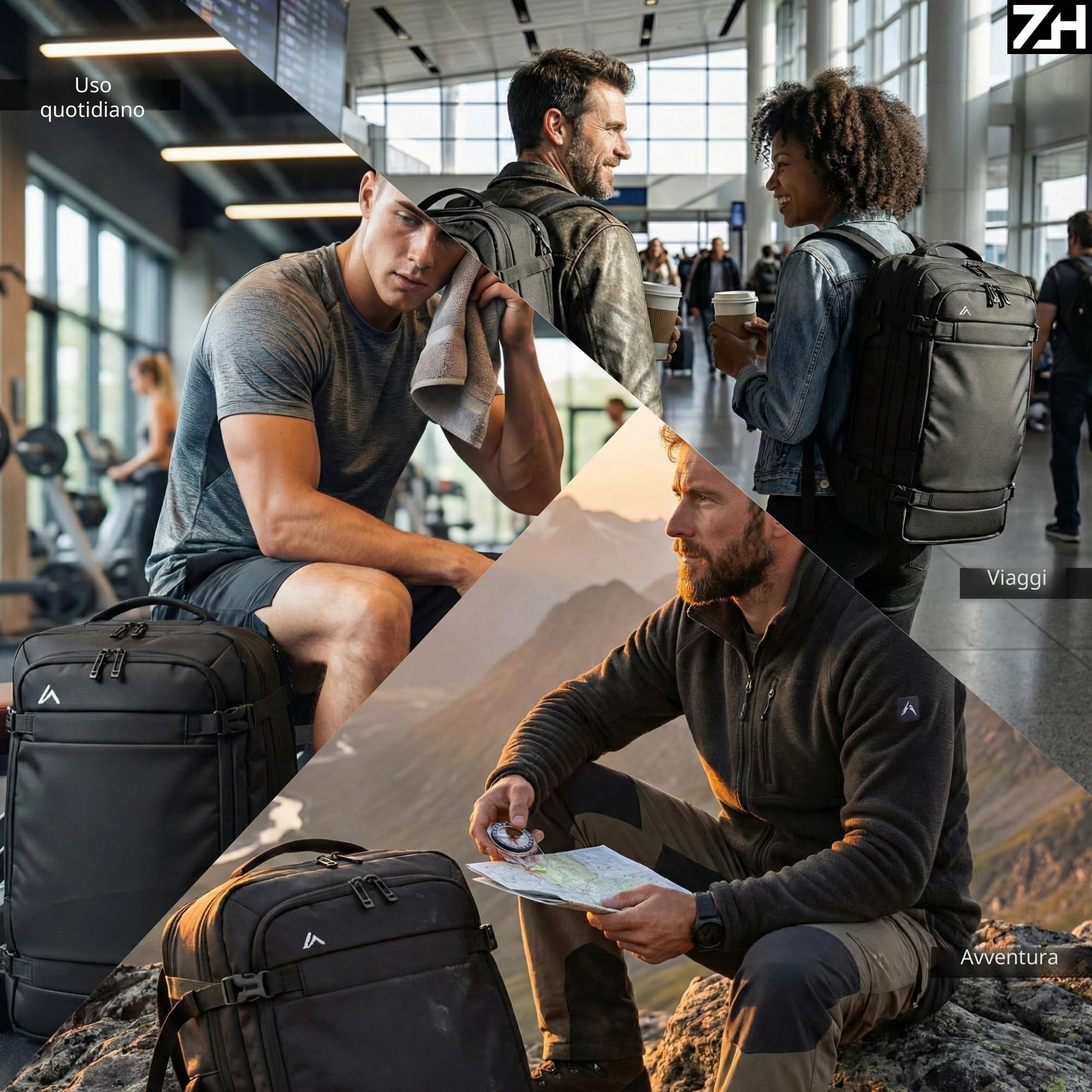 +ZERMATT-HORN Zaino da viaggio sottovuoto. Estensibile 25L a 30L, laptop da 15" a 17". Zaino da bagaglio a mano 40 x 30 x 20 cabina per volo con Ryanair, Vueling, Easyjet, Travel Backpack cabin.