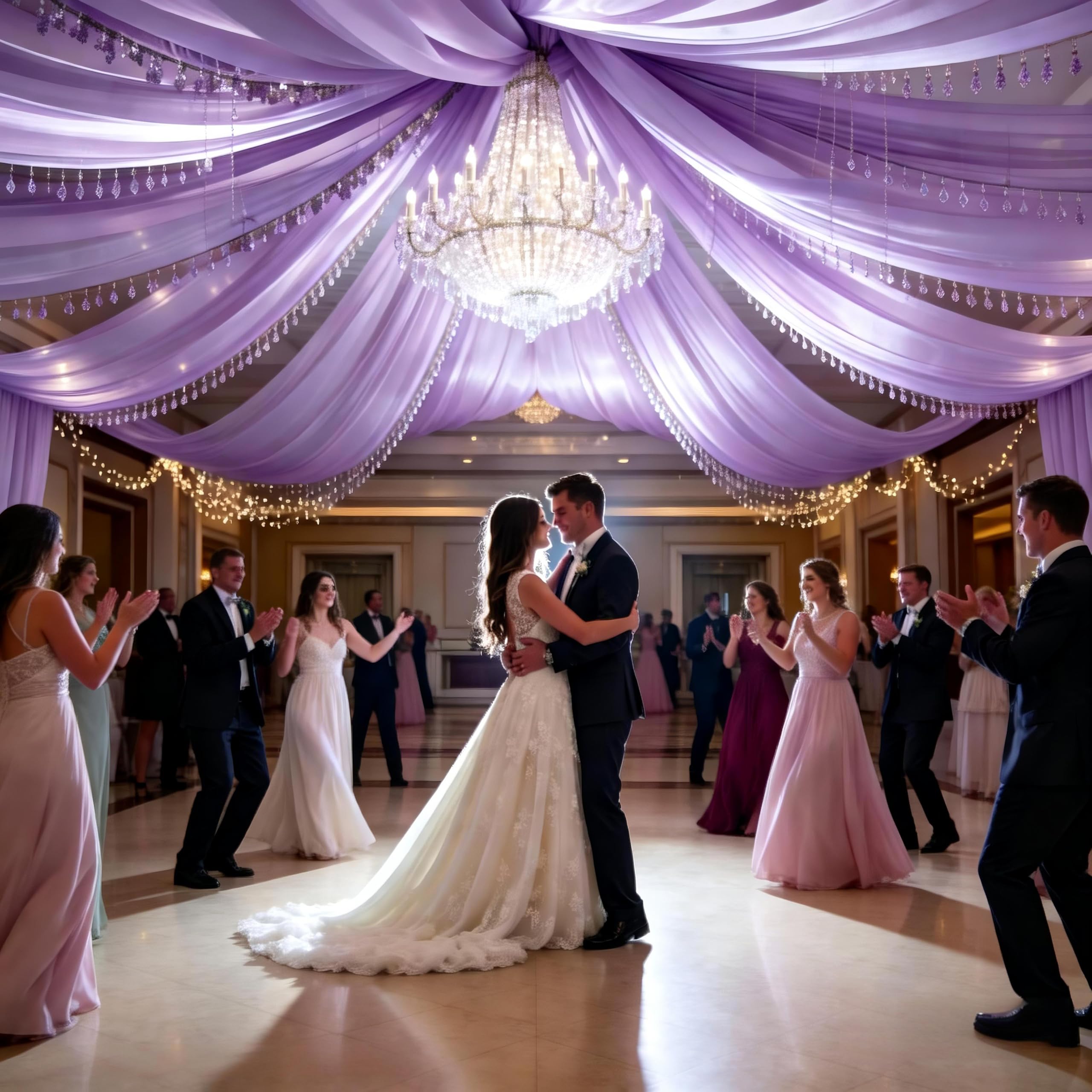 2 Paneele Lavendel-Deckenvorhänge für Hochzeiten, Deckenvorhänge, Chiffon-Deckenstoff, Drapierstoff für Hochzeit, Party, Verlobung, Brautparty, Deckenvorhänge, Dekoration