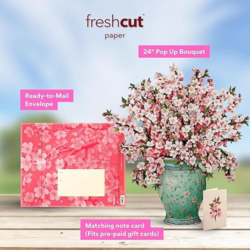 Miniatura 3 de Freshcut Paper Tarjetas desplegables, flores de cerezo japonés grandes, ramo de flores de tamaño natural de 18 pulgadas, tarjeta de felicitación