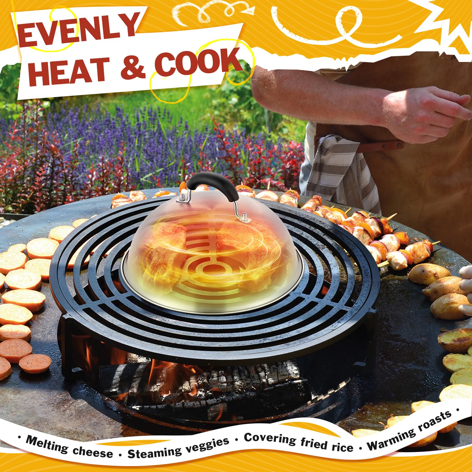 HaSteeL Cubierta para untar de 9.7 pulgadas, juego de cúpula redonda de acero inoxidable, cúpula de metal resistente para interiores y exteriores, plancha plana Teppanyaki, cocinar al vapor, barbacoa,