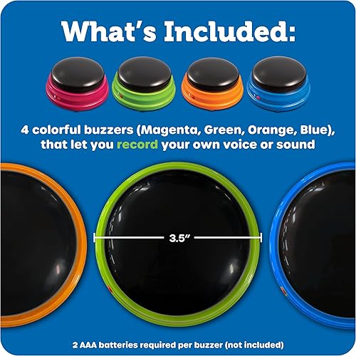 Miniatura 7 de Learning Resources Zumbadores de respuesta grabables – Juego de 4, a partir de 3 años | Zumbadores de sonido personalizados de pre-K, botones