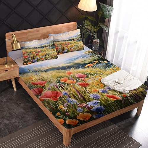 Miniatura 2 de Wildflower Sábanas tamaño Queen  Sábanas de cama botánicas florales, microfibra suave y bolsillo profundo, sábanas y fundas de almohada estampadas