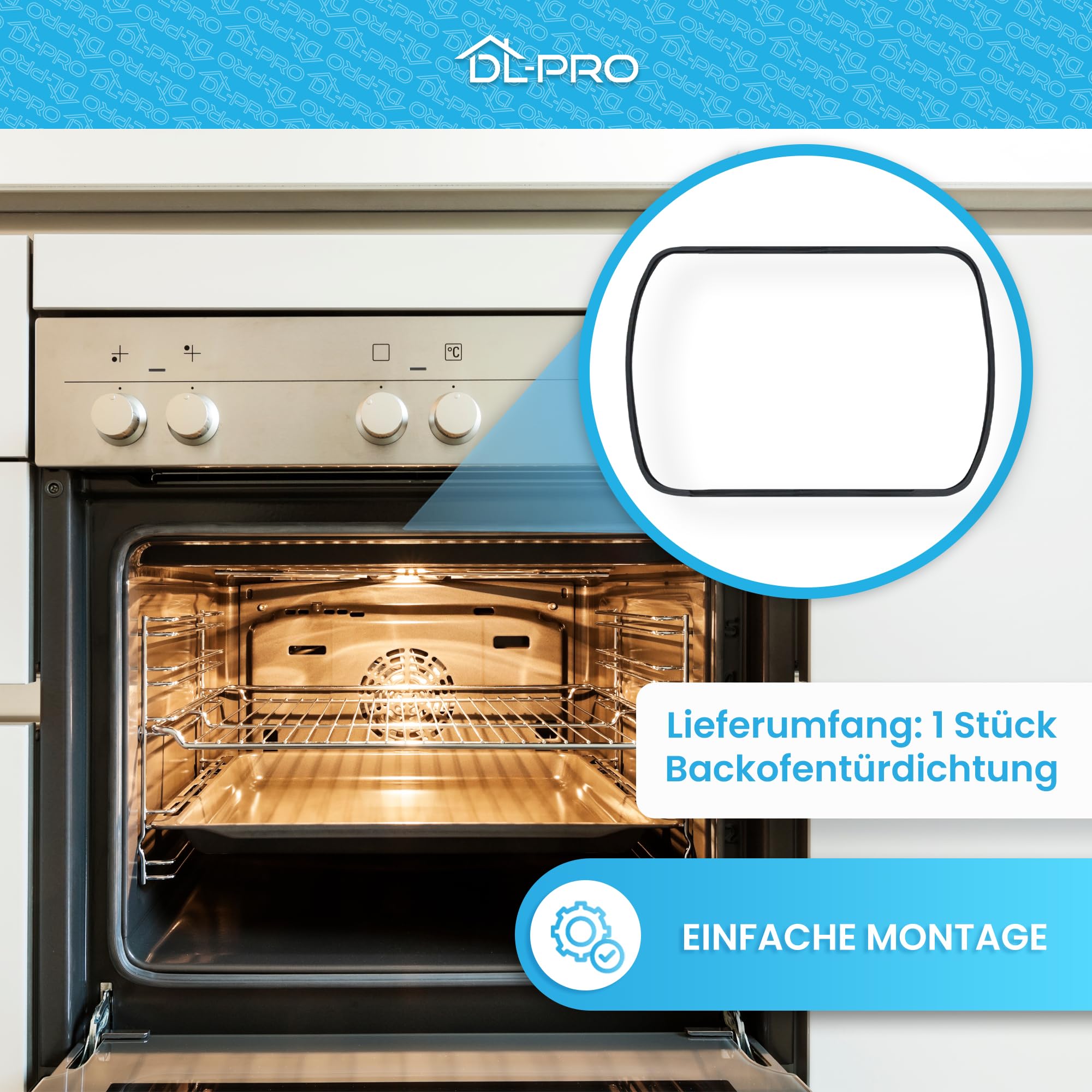 DL-pro Türdichtung Backofendichtung für Bosch Siemens 095546 00095546 rundum 6Haken für Backofen Ofen Herd