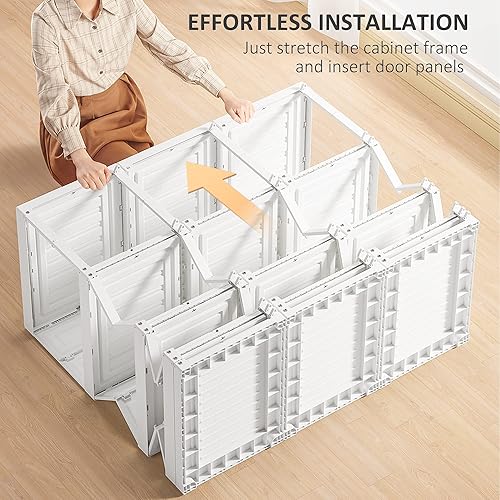 Miniatura 5 de HOMCOM Portable Wardrobe Closet, Folding Clothes Storage Organizer with 8 Cube Compartments, 2 Hanging Rods, 11 Magnet Doors, White